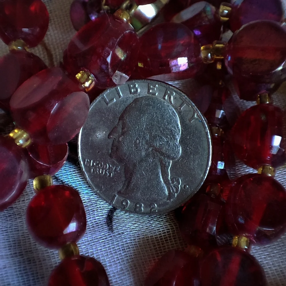 Western Germany Plastic Red Aurora Borealis Light Weight Beaded Vintage Necklace